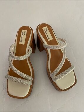 Vintage Havana Ivory Crystal-Strap Block Heel Sandals